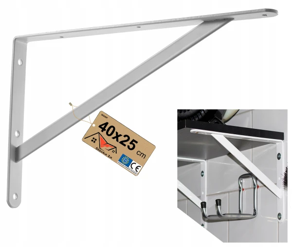 WZMOCNIONY KĄTOWNIK WSPORNIK PODPÓRKA UCHWYT POD PÓŁKĘ PÓŁKI MOCNY 40x25 CM