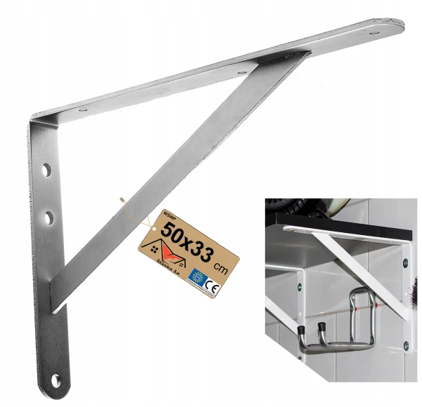 WZMOCNIONY KĄTOWNIK WSPORNIK PODPÓRKA UCHWYT PÓŁKI PÓŁKĘ BLAT STAL 50x33 CM