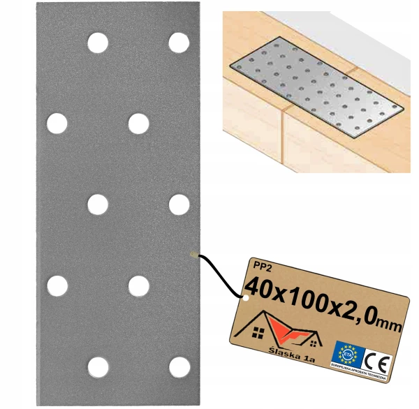 PŁYTKA PERFOROWANA PŁASKOWNIK ŁĄCZNIK CIESIELSKI PŁASKI BLACHA 40x100x2,0mm
