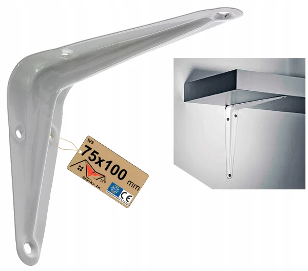 WSPORNIK KĄTOWNIK PODPÓRKA POD PÓŁKĘ PÓŁKI UCHWYT BIAŁY METALOWY 100x75 MM