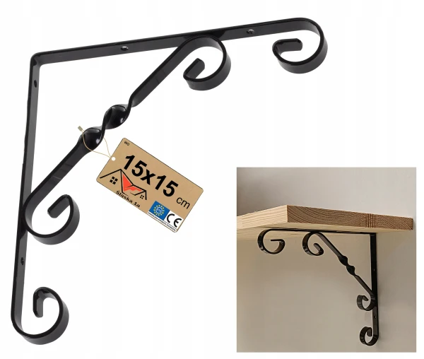OZDOBNY WSPORNIK POD PÓŁKĘ METALOWY LOFT CZARNY KUTY DO PÓŁKI 15x15 CM