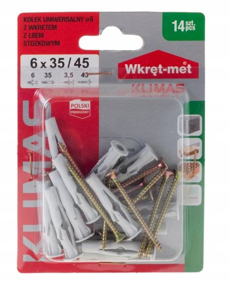 KOŁKI ROZPOROWE UNIWERSALNE 6x35 WKRĘT 45 14szt
