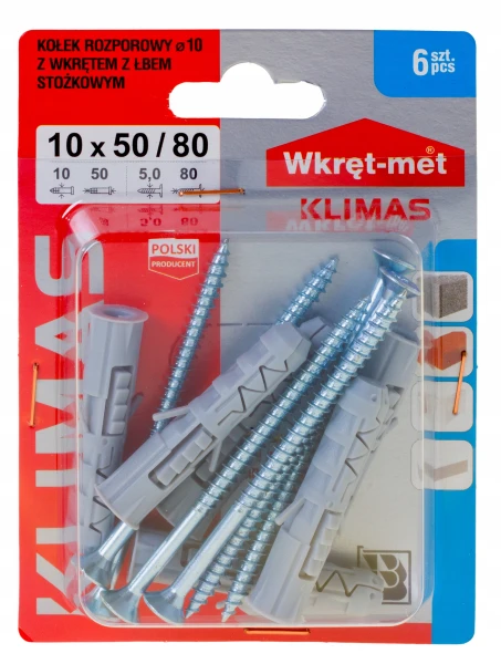 KOŁKI ROZPOROWE 10x50 Z WKRĘTEM 80 6szt.