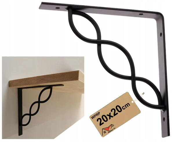 Wspornik uchwyt kątownik półek pod półkę ozdobny czarny podpórka 200x200 mm