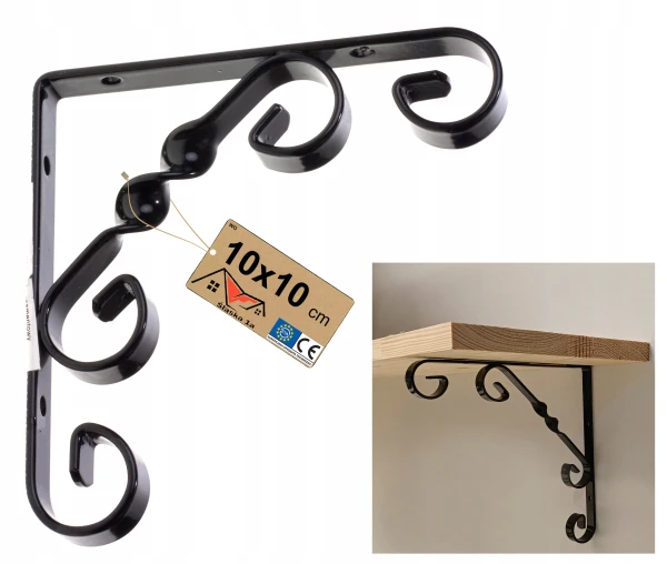 OZDOBNY WSPORNIK POD PÓŁKĘ STALOWY LOFT CZARNY KUTY DO PÓŁKI 100x100 MM