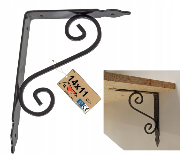 OZDOBNY WSPORNIK POD PÓŁKĘ METALOWY LOFT CZARNY KUTY DO PÓŁKI 11x14 CM