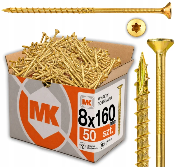 WKRĘTY konstrukcyjne TORX Ciesielskie do DREWNA OSB STOŻKOWE 8x160 50szt.
