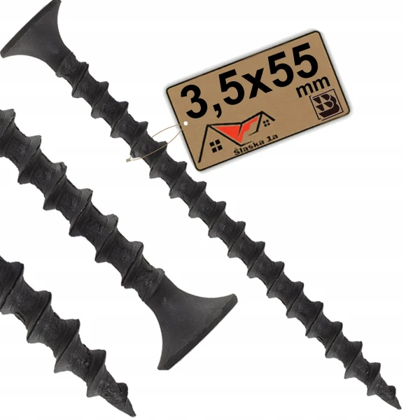 Wkręty do drewna czarne fosfatyzowane płyt G-K stożkowe 3,5x55 mm 30szt