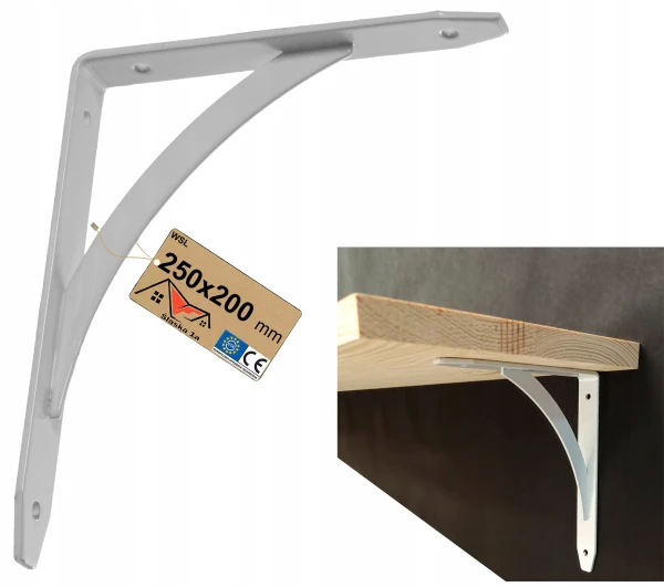 WSPORNIK UCHWYT PODPÓRKA POD PÓŁKĘ METALOWY BIAŁY ŁUKOWY DO PÓŁKI 250x200MM
