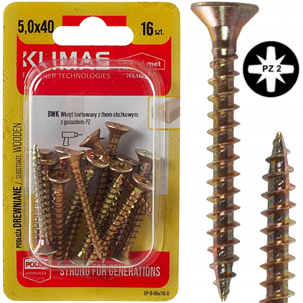Wkręty hartowane do drewna żółte złote ocynkowane stożkowe 5x40mm 16szt