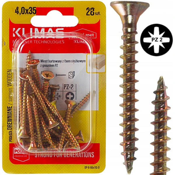 Wkręty hartowane do drewna żółte złote ocynkowane stożkowe 4x35mm 28szt