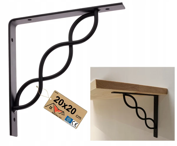 Wspornik uchwyt kątownik półek pod półkę ozdobny czarny podpórka 200x200 mm