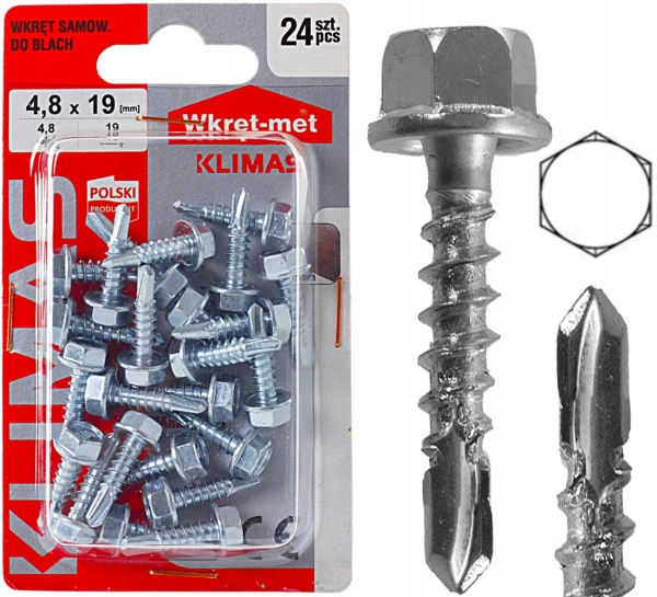 Wkręty na klucz 8 samowiercące do blach metalu srebrne blacho wkręty 4,8x19