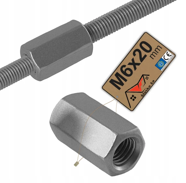 Nakrętka złączna łącznikowa ocynkowana długa przedłużana wysoka M6 x20mm