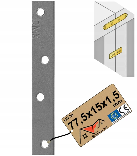 LW80 Łącznik ciesielski prosty płaski wąski płaskownik meblowy 78x15x1,5mm