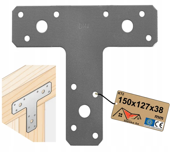 PŁYTKA PŁASKOWNIK ŁĄCZNIK KĄTOWY TYP T CIESIELSKI PŁASKI 150x127x38 x2,0 mm