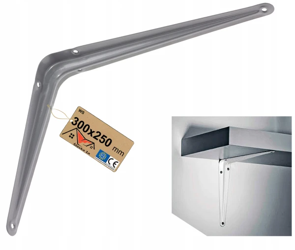 UCHWYT WSPORNIK KĄTOWNIK PODPÓRKA PÓŁKĘ DO PÓŁKI SZARY METALOWY 300x250 MM