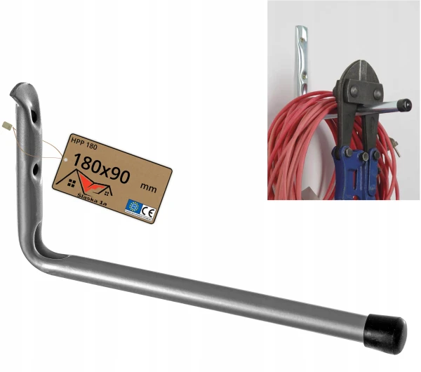 Pojedynczy Hak prosty stalowy do garażu 180x90mm piwnicy na sprzęt sportowy