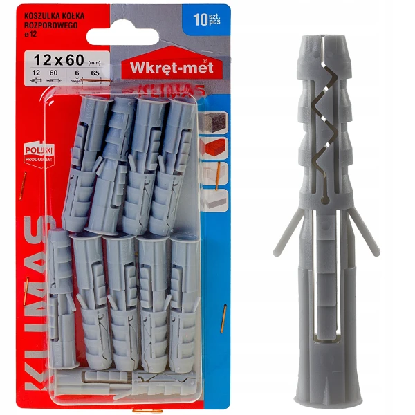 KOSZULKI KOŁKA RAMOWEGO ROZPOROWEGO UNIWERSALNE 12x60mm DO WKRĘTÓW 10szt