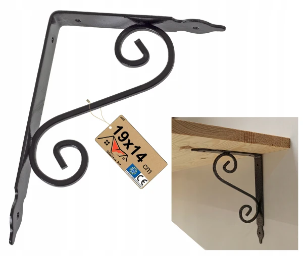 OZDOBNY WSPORNIK POD PÓŁKĘ METALOWY LOFT CZARNY KUTY DO PÓŁKI 19x14 CM