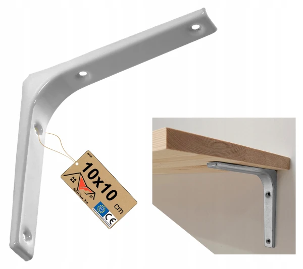 Wspornik stalowy kątownik meblowy półkę do półek wzmocniony biały 10x10cm