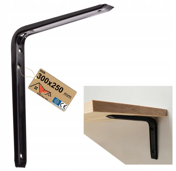 WSPORNIK KĄTOWNIK UCHWYT PODPÓRKA PÓŁKI POD PÓŁKĘ METALOWY CZARNY 300x250MM
