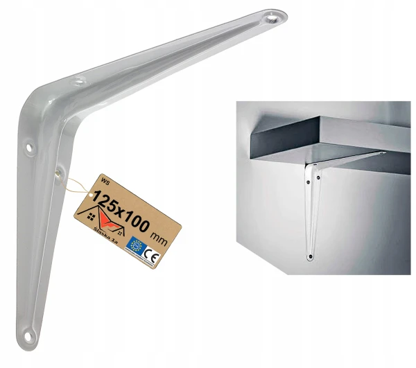 WSPORNIK KĄTOWNIK PODPÓRKA UCHWYT POD PÓŁKĘ PÓŁKI BIAŁY METALOWY 125x100 MM