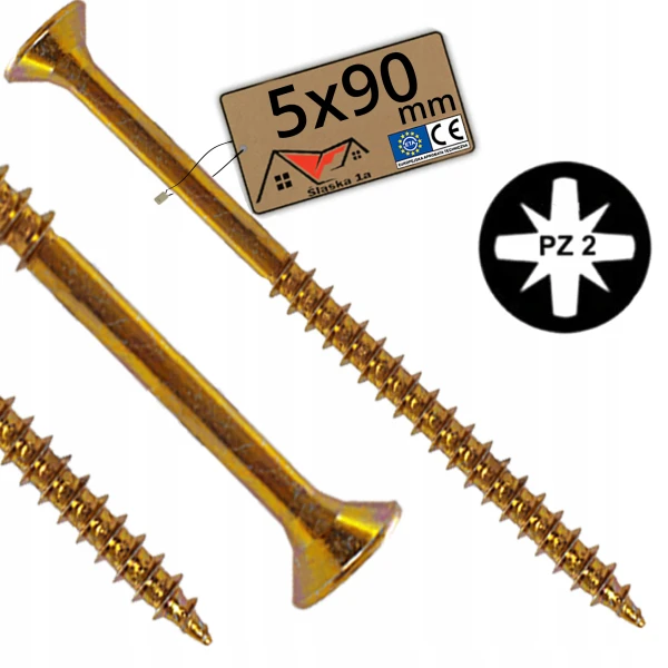 Wkręty hartowane do drewna płyty OSB złoty ocynkowany stożkowy 5x90mm 16szt