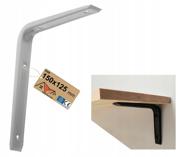 WSPORNIK KĄTOWNIK UCHWYT PODPÓRKA PÓŁKI POD PÓŁKĘ METALOWY BIAŁY 150x125 MM