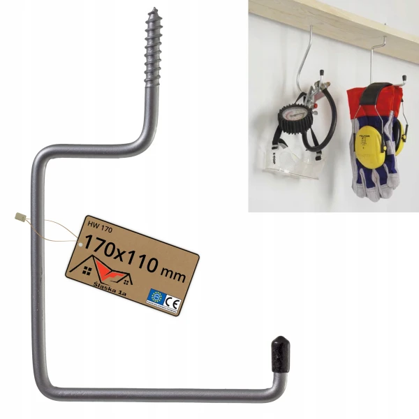 STALOWY HAK WKRĘCANY W BELKĘ PÓŁKĘ 170x110mm WIESZAK na lekkie narzędzia