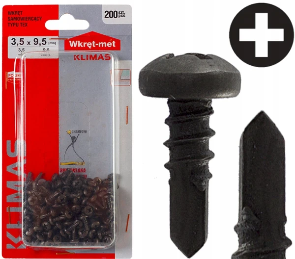 Wkręty pchełki do blachy metalu stali samowiercące czarne TEX 3,5x9,5 mm