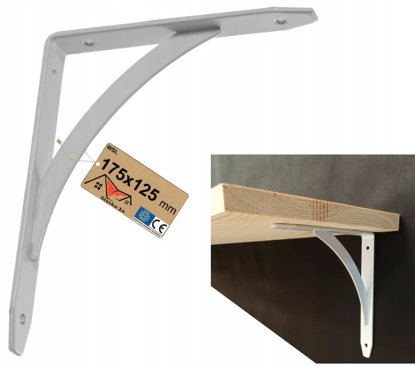 WSPORNIK UCHWYT PODPÓRKA POD PÓŁKĘ METALOWY BIAŁY ŁUKOWY DO PÓŁKI 175x125MM