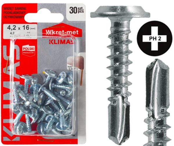 Wkręty samowiercące do metalu podkładkowe do blachy blachowkręty 4,2x16 mm