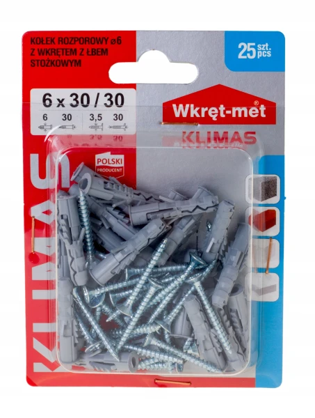 KOŁKI ROZPOROWE 6x30 Z WKRĘTEM 30 25szt.