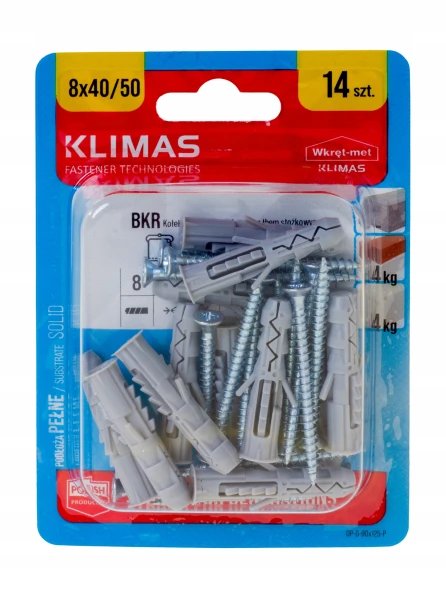 KOŁKI ROZPOROWE 8x40 Z WKRĘTEM 50 14szt.