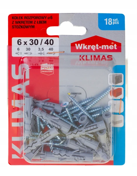 KOŁKI ROZPOROWE 6x30 Z WKRĘTEM 40 18szt.
